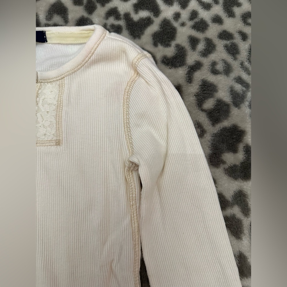 GapKids Ribbed Lace Bib Henley Top in Cream Size XS 4-5 - Picture 6 of 17